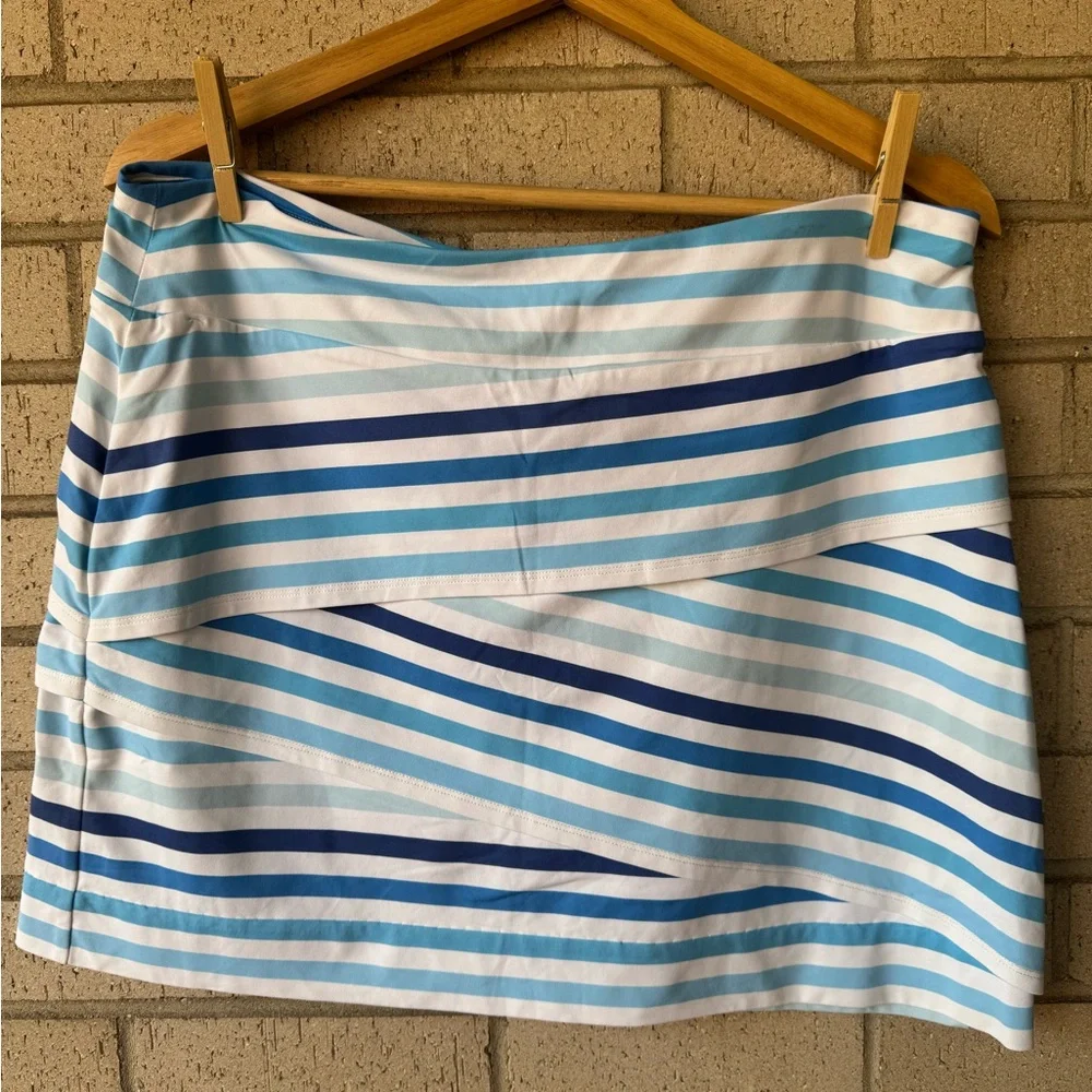 J. McLaughlin Blue & White Zig Zag Striped Athletic Skirt - Size Large - Coastal
